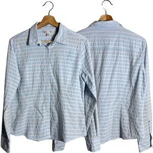 Brooks Brothers Lace Striped Button Down Shirt Women's 6 Blue Fitted Career Chic